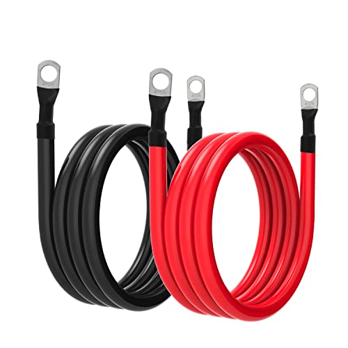 4 AWG Battery Cable 4AWG Gauge Pure Copper Battery Inverter Cables with 3/8 in Lugs Both Ends Power Inverter Wire Set for Automotive Solar Marine Boat RV Car Motorcycle Red and Black (6ft) - size: 6ft