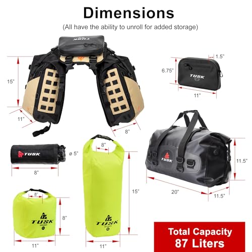 TUSK Highland X2 Rackless Luggage System w/Medium Dry Duffel/Large Bottle Holders Standard Heat Shield Black/Tan - color: Black/Tan, size: Medium Dry Duffel/Large Bottle Holders, style: Standard Heat Shield