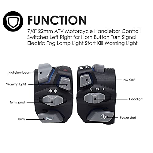 7/8" Motorcycle Switches Blue LED Light Switch for Horn Button Turn Signal Electric Fog Lamp Light Start Handlebar Controller Switches