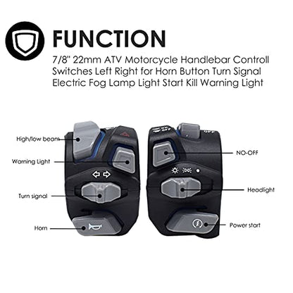 7/8" Motorcycle Switches Blue LED Light Switch for Horn Button Turn Signal Electric Fog Lamp Light Start Handlebar Controller Switches