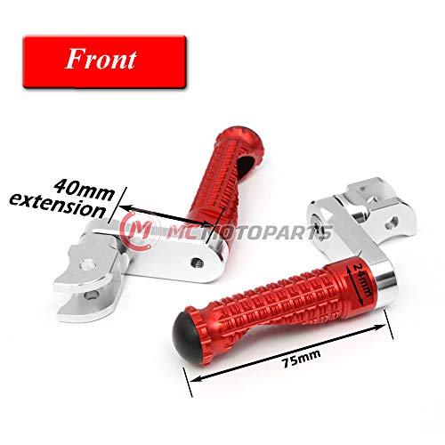 MC MOTOPARTS MPRO Red 40mm Riser CNC Front Foot Pegs Compatible with YZF R1 00-21 YZF R6 03-19 YZF R1M 15-21 R1S - color: Red, size: 40mm Extension