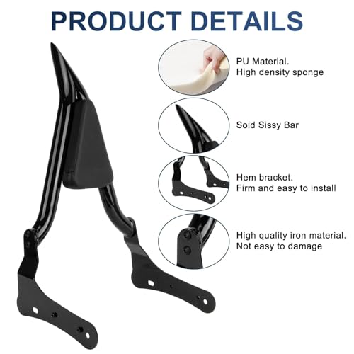 25" Rear Passenger Backrest - PSLER Vulcan S650 Sissy Bar Detachable Sissy Bar with Pad for Vulcan S EN 650 VN650 S650 650cc 2015-2024