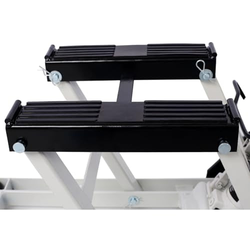 Hydraulic Motorcycle Lift Jack 1500 LBS Capacity ATV Scissor Lift Jacks Portable Motorcycle Lift Table Powersports Stands with 4 Wheels and Hydraulic Foot-Operated Hoist Stand with 4 Tie Down