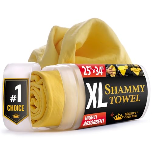 Premium XL Shammy Towel for Car - (34”x25”) - Super Absorbent Chamois Cloth - Spots and Scratch-Free - Reusable Car Drying Towels - color: Yellow, size: 1 Pack (25" x 34")