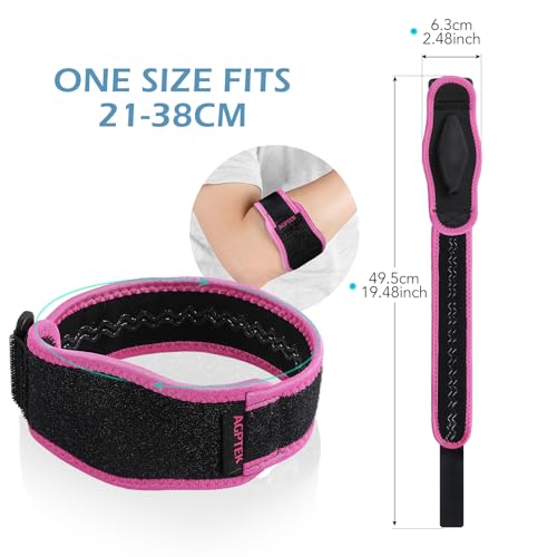 AGPTEK Elbow Brace for Tendonitis and Tennis 2 Pack, Tennis Golfers Elbow Support Arm Band Wrap Weightlifting Elbow Strap with Compression Pad for Men & Women (Pink) - color: Pink