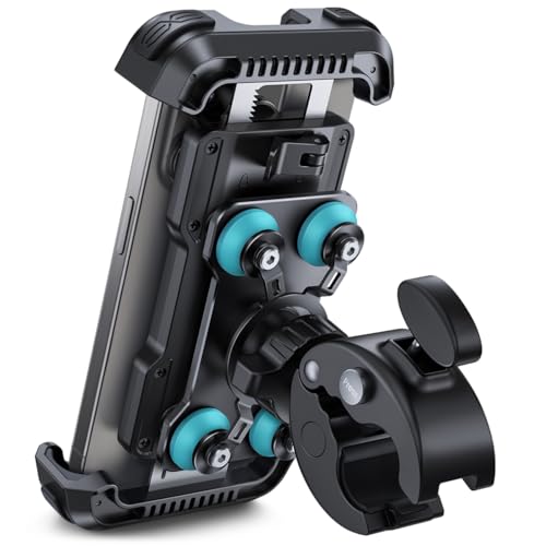 Lamicall Motorcycle Phone Mount Holder - [Dual Vibration Dampener] [Upgrade Handlebar Clip] Motorcycle Cell Phone Holder, Bike Phone Mount, Fit iPhone 16/15/14/13 Pro Max, 4.7-6.7" Phones, Blue - color: Blue