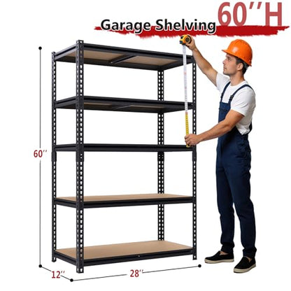 Heavy Duty Garage Shelving,5-Tier Garage Storage Shelves,2400LBS Storage Shelves Heavy Duty,Adjustable 5 Tier Shelving Unit,Heavy Duty Shelving for Garage Storage Warehouse,28''×12''×60'' - size: 60" H x 28" W x 12" D