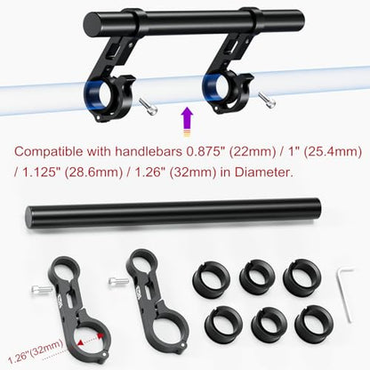 BRCOVAN Handlebar Extender Extensions with 11.81'' Long Cross Bar | Aluminum Alloy Materials, Fit 0.875'' / 1'' / 1.125'' / 1.26'' Handlebars for Bike Bicycle Motorcycle Scooter ATV
