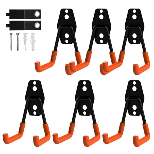 CBWLWJ 6 Pack Heavy Duty Wall Hooks for Hanging - Anti-Slip Coating, Solid Steel 3 Inch Small Square Garage Hooks for Ladder, Bikes, Tools and More(Orange) - color: Orange, size: Small Square-6pcs