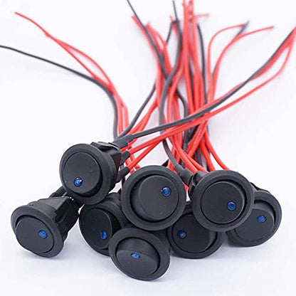 Twidec/8Pcs SPST Round Dot Lighted Rocker Switch Toggle Control for Car Or Boat 20A 12V DC On/Off Blue LED Light with Pre-soldered Wires KCD2-102N-BU-X - color: Blue LED-Round