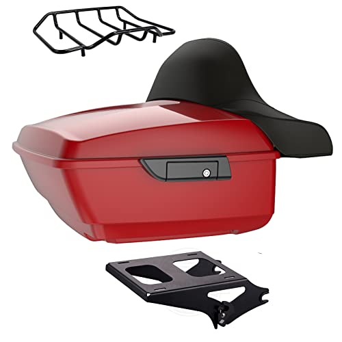 US Stock Advanblack King Tour Trunk Pack, Black Mount Bracket & Top Luggage Rack Fit for 2009-Later Harley Touring, Road Glide, Street Glide Special, Road King, Electra Glide (Billiard Red) - color: Billiard Red