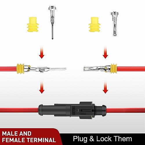 Nilight 120PCS 1 Pin Electrical Connector ‎Plug Male Female Terminal Wire Connectors Waterproof One Way Automotive Connect Set for Car Truck Motorcycle Marine Boat 20 Sets - size: 1Pin Connector 200Pcs