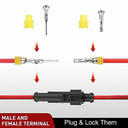 Nilight 120PCS 1 Pin Electrical Connector ‎Plug Male Female Terminal Wire Connectors Waterproof One Way Automotive Connect Set for Car Truck Motorcycle Marine Boat 20 Sets - size: 1Pin Connector 200Pcs