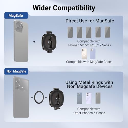 NEEWER Dual Magnetic Phone Ring Holder, Slim Folding Cell Phone Grip Stand Tripod Mount with 1/4" Thread & Cold Shoe Mount, Compatible with MagSafe iPhone Samsung Android for Video Recording, PA095 - style: PA095