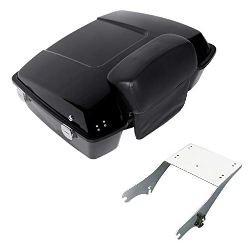 TCMT Chopped Motorcycle Pack Trunk Black Latch Backrest Mount Rack Fit For Harley Touring 1997-2008 Road King FLHT FLHX FLTR Road Glide Street Glide Electra Glide Pack Trunk - color: Chrome Latches/ Mounting Rack, size: Style C
