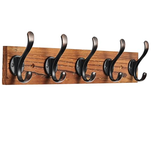 Coat Rack Wall Mounted, Pre-Assembled 16" Coat Hooks with 5 Hooks, Heavy Duty Rustic Farmhouse Wood Plank Hooks for Hanging Hat, Clothes, Keys, Jacket, Purse - Door, Entryway, Mudroom - size: Pine Wood - Vintage Hook