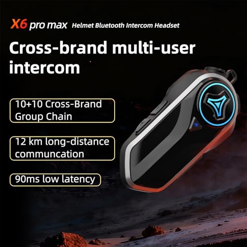 Group Intercom Headset for Motorcycle Helmets 10+N Riders Communication System， 1.8 Mile Range， 2.4G/BT 5.4， Private Chat， Perfect for ATV， UTV， Snowmobile Adventures，1 Pack