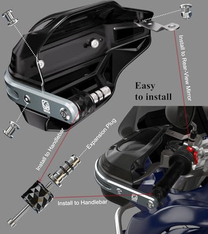 BRCOVAN Motorcycle Hand Guards with Thickened Aluminum Alloy Frame | High Strength Composite Shield, Brake & Clutch Friendly, Come with Mounting Accessories, Fit for 7/8" to 1-1/4" Handlebars