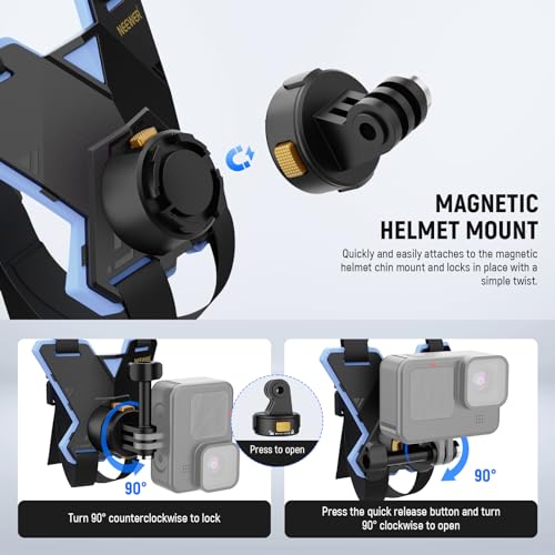 NEEWER Motorcycle Helmet Chin Strap Mount Accessories Kit Compatible with GoPro Hero 13 12 11 10 9 8 7 Black DJI OSMO Action 5 Pro 4 3 2, Action Camera Mount Adapter with 1/4" Screw Included