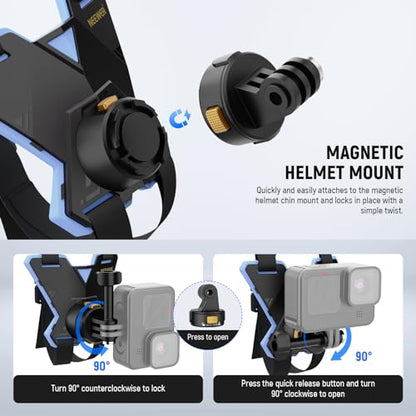 NEEWER Motorcycle Helmet Chin Strap Mount Accessories Kit Compatible with GoPro Hero 13 12 11 10 9 8 7 Black DJI OSMO Action 5 Pro 4 3 2, Action Camera Mount Adapter with 1/4" Screw Included