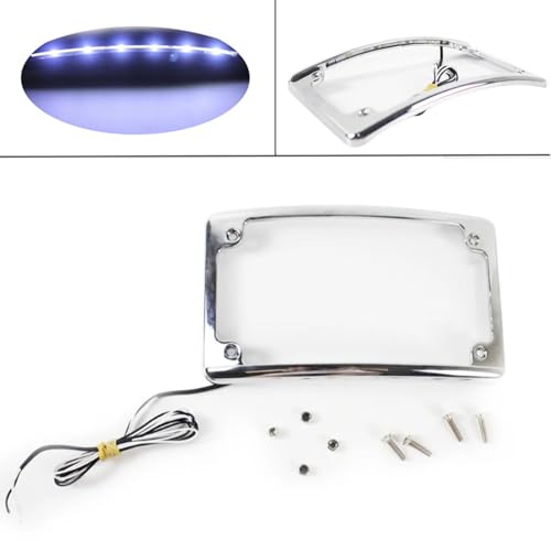 Curved LED License Plate Frame with Illumination Light Compatible with Harley, 12° Curved Design (Chrome) - color: Chrome