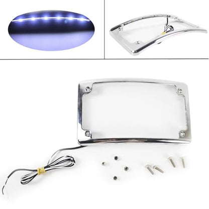 Curved LED License Plate Frame with Illumination Light Compatible with Harley, 12° Curved Design (Chrome) - color: Chrome