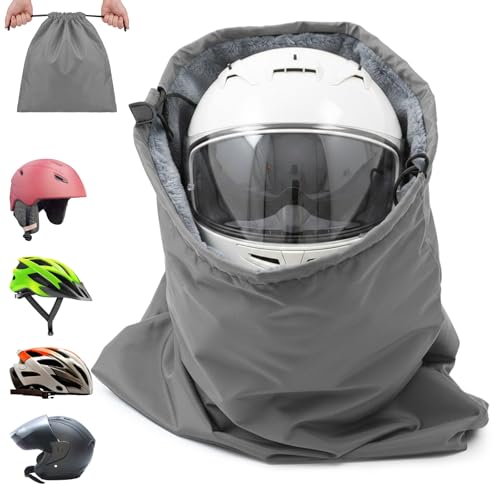 Motorcycle Helmet Bag with Soft Lining & Drawstring Closure, Waterproof Helmet Storage Bag, Large Capacity, Lightweight for Riding Hockey Welding Bicycle Dirt Bike Gear - color: Grey