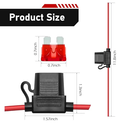 2PCS Inline Fuse Holders, 18 AWG Car Gauge Inline Fuses, Waterproof Fuse Holder with Standard Blade Fuses for Automotive, Marine, Golf Cart Lighting, Electrical Circuits - color: red
