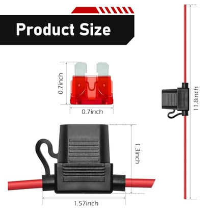 2PCS Inline Fuse Holders, 18 AWG Car Gauge Inline Fuses, Waterproof Fuse Holder with Standard Blade Fuses for Automotive, Marine, Golf Cart Lighting, Electrical Circuits - color: red