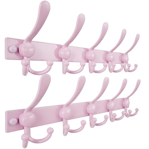 Dseap Coat Rack Wall Mount, Heavy Duty 12-Gauge Base vs Flimsy 1mm, Double-Thick Solid Anti-Snap Hooks, 16” Stud-Mount, Stainless Steel Hanger for Clothes Hat Entryway Closet, Pink, Pack of 2 - color: Pink, size: L=17" (2pcs)