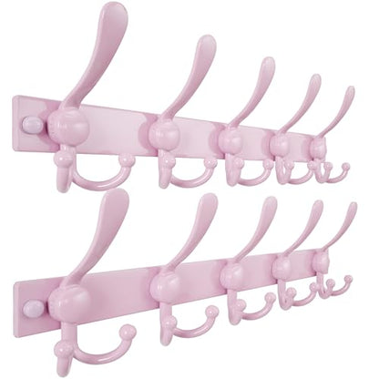 Dseap Coat Rack Wall Mount, Heavy Duty 12-Gauge Base vs Flimsy 1mm, Double-Thick Solid Anti-Snap Hooks, 16” Stud-Mount, Stainless Steel Hanger for Clothes Hat Entryway Closet, Pink, Pack of 2 - color: Pink, size: L=17" (2pcs)