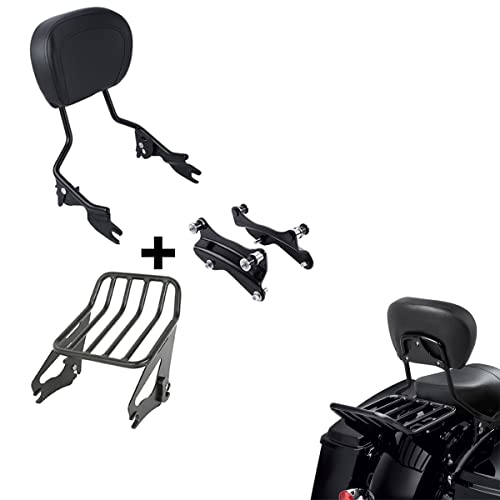 XFMT Detachable Sissy Bar Passenger Backrest Pad W/Luggage Rack & 4-Point Docking Hardware Kits Fit For Harley Touring Road King Street Glide Road Glide Electra Glide 2014-Later, Black - color: Black Curves Luggage Rack, size: For Harley Touring 2014-Late
