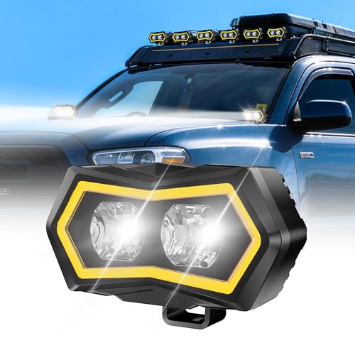 LED Pod Light 4 Inch 88W White Flood Beams Driving Fog Lamp with Amber White DRL Auxiliary Ditch Lights for Pickup Off Road Truck Motorcycle ATV UTV Boat Tractor Forklift IP68 Waterproof - color: 1 Pack