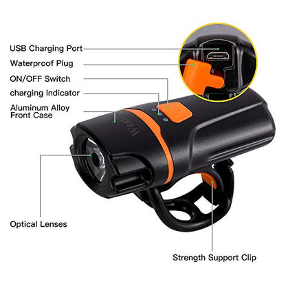 Bike Lights, Super Bright Bike Front Light 1200 Lumen, IPX6 Waterproof 6 Modes Cycling Light Flashlight Torch with USB Rechargeable Tail Light(USB Cable Included) - color: new