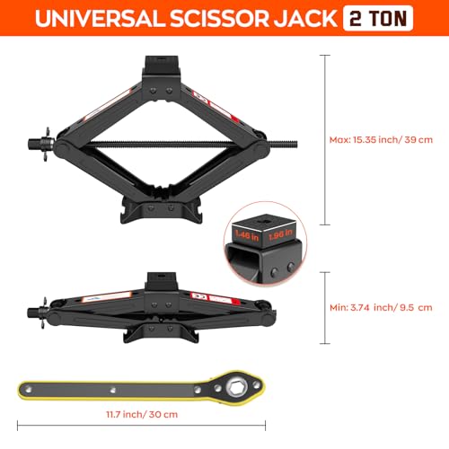 Universal Car Jack Kit Scissor Jack for Car 2 Ton Spare Tire Changing Kit,Portable Tire Jack Repair Kit with Lug Wrench,Car Lifting Jack for Auto/SUV/MPV - size: 2T with Rubber Top