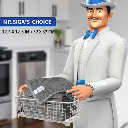 MR.SIGA Waffle Pattern Cleaning Cloths, Reusable Absorbent Microfiber Cleaning Cloths, Lint Free Microfiber Kitchen Towels, 6 Pack, Gray, 12.6 x 12.6 inch - color: Gray