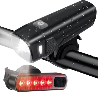 400LM USB Rechargeable Bike Light Set, Front Headlight & Rear Taillight, 5 Lighting Modes, Waterproof Safety Cycling Lights for Road Mountain Bikes, Bike Lighting Parts & Accessories