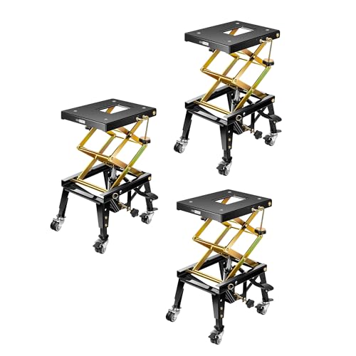 VIVOHOME 350 Lbs Heavy Duty Hydraulic Motorcycle Lift Jack, ATV Dirt Bike Foot Operated Scissor Stand Table with 4 Wheels and Removable Stopper, Black 3 Pack
