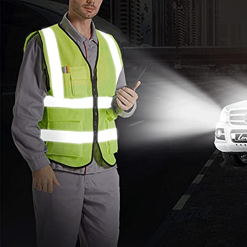 XIAKE Reflective Safety Vest for Men & Women High Visibility Class 2 Vest with Pockets Meets ANSI Standards - color: Yellow Mesh - B525, size: XX-Large