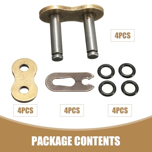 Downhill 4 PCS 520 Chain Master Link, Metal Chain Connecting Links with O-Ring, Heavy Duty Masterlink Connector Replacement, Universal for Motorcycle, Dirt Bike (Gold)