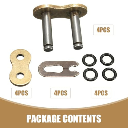 Downhill 4 PCS 520 Chain Master Link, Metal Chain Connecting Links with O-Ring, Heavy Duty Masterlink Connector Replacement, Universal for Motorcycle, Dirt Bike (Gold)