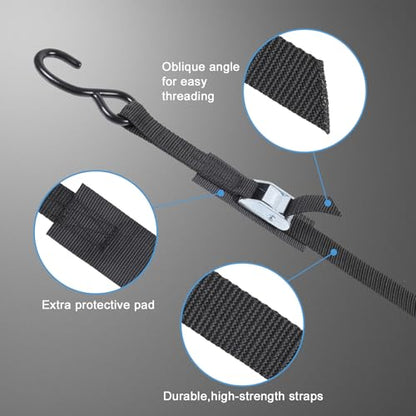EXVITAL Tie Down Straps with Hook Cam Buckle Straps 1" x 12’ 1200lbs Break Strenght with Extra Soft Loops for Motorcycle, Kayak, ATVs, Dirt Bike, Truck, Car Black 2 Pack - size: 1"x12'x2