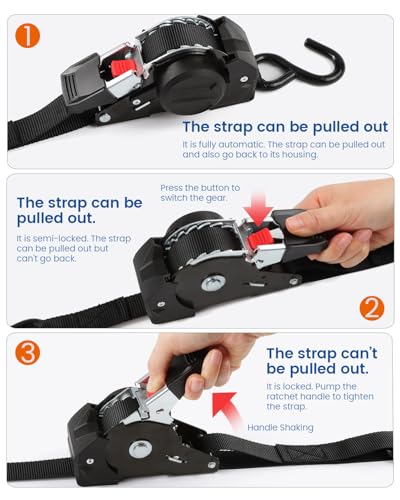 GAsupply 1" x 10ft Retractable Ratchet Straps Black, Heavy Duty Auto-Retracting Tie Down Straps for Truck, Cargo, Motorcycle – 1543 lbs Break Strength, 4 Pack - size: 4 PACK