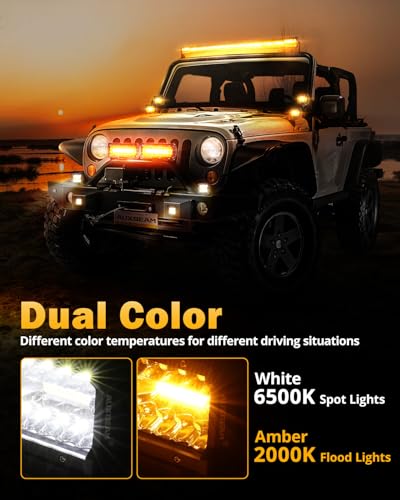 Auxbeam 6 Modes Amber White Series 4 Inch 120W Strobe LED Pod Lights Dual Color Auxiliary Offroad Light Bar Spot Flood Combo Flashing Fog Lights A-Pillar Bumper Grille Mount, Pair - color: 4"