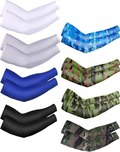 Mudder 8 Pairs UV Sun Protection Cooling Arm Sleeves for Men Women Youth Silk Compression Arm Cover Breathable Outdoors Sport - color: Camouflage, size: Average Size