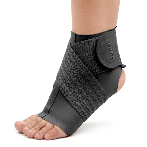 Velpeau Foot & Ankle Support Brace Compression Sleeve with Adjustable Strap, Elastic Wrap for Plantar Fasciitis, Achilles Tendonitis, Sprained, Sports Bandage Sock for Men & Women (Single, Black, XL) - color: Black - X-Large