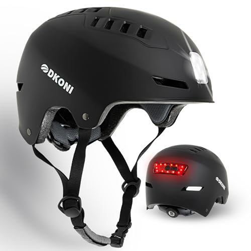 DKONI Bike Helmet with LED Lights Bicycle Helmets Commuter Cycling Helmet USB Rechargeable Front & Back LED Light Helmet for Adult Men Women - color: Black, size: Medium: 20.5-22.5inch (52-58cm)