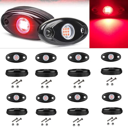 Red Rock Light 12pods 6000k Pure Red Led Rocks Lights Kit Ip68 Waterproof 47inch Extension Wires for ATV Rv Utv SUV Offroad Pickup Trucks Golf Boat Cars Trailers Fender Underglow Lighting (Red) - color: Red-12pcs