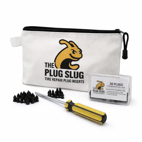 Emergency Tire Plug Kit for Cars, Trucks, Motorcycles – 30 Tire Plugs (2 Sizes), Phillips Screwdriver & Canvas Tool Pouch