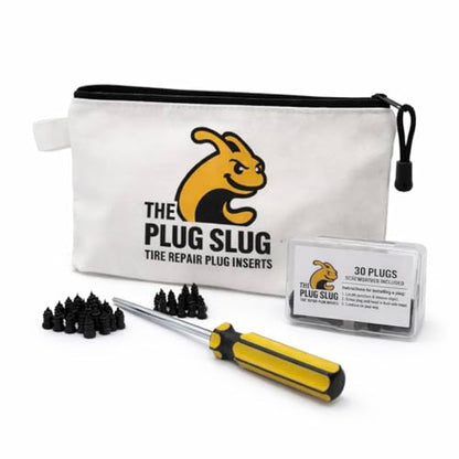 Emergency Tire Plug Kit for Cars, Trucks, Motorcycles – 30 Tire Plugs (2 Sizes), Phillips Screwdriver & Canvas Tool Pouch